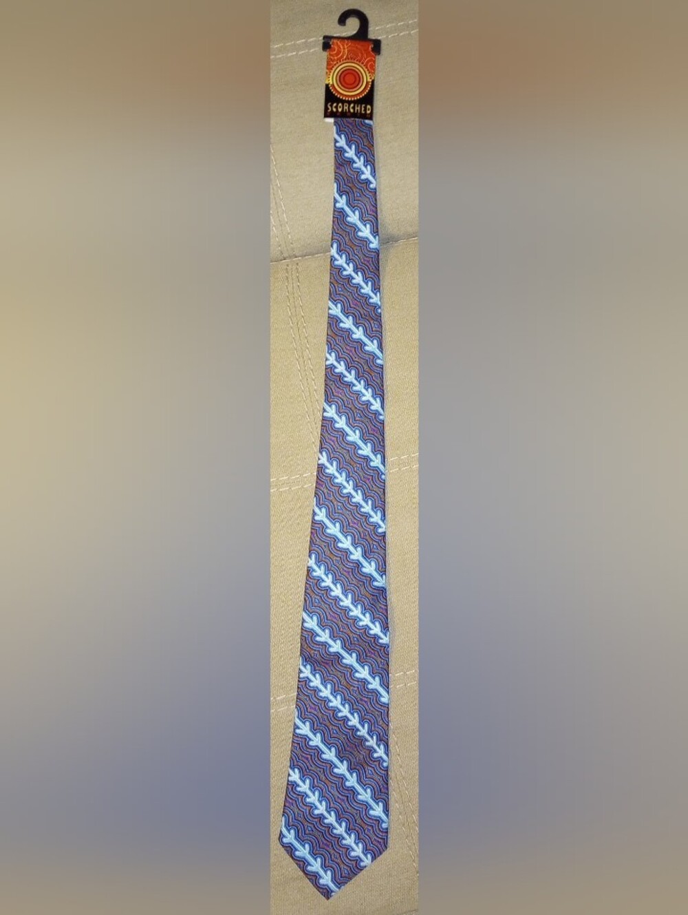 NWT Scorched Earth Australian Indigenous Aboriginal Art  Necktie, Blue/Orange